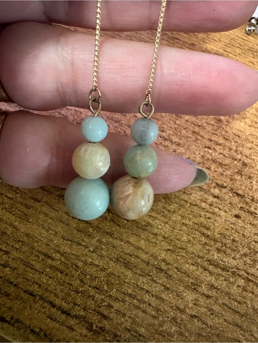 E406 Handcrafted Aqua and Beige Amazonite Drop Earrings - Women Jewelry